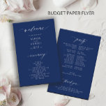 Budget simple navy blue white wedding program flyer<br><div class="desc">Modern simple minimalist script trendy ceremony and party BUDGET affordable navy blue and white wedding program PAPER FLYER template featuring chic trendy calligraphy. Easy to personalise with your custom text on both sides! PLEASE READ THIS BEFORE PURCHASING! This is a low budget affordable program printed on a FLYER (advertising type...</div>