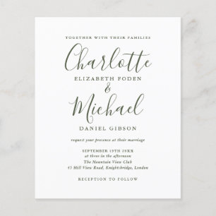 Budget Simple Olive Script Wedding Invitation
