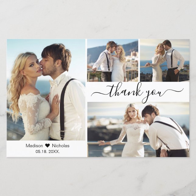 Budget Simple Photo Collage Wedding Thank You Card (Front)