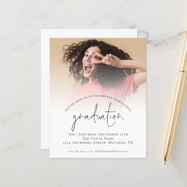 Budget Simple Photo Graduation 2022 Party Invite (Front/Back In Situ)