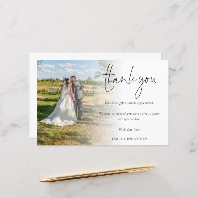 Budget Simple Photo Script Wedding Thank You (Front/Back In Situ)