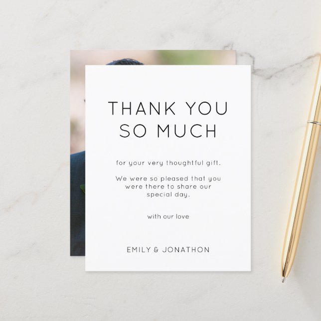 Budget Simple Photo Wedding Black White Thank You (Front/Back In Situ)