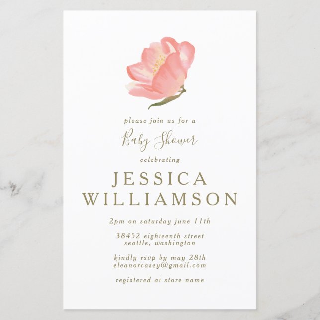 Budget Simple Pink Floral Baby Shower Invitation (Front)