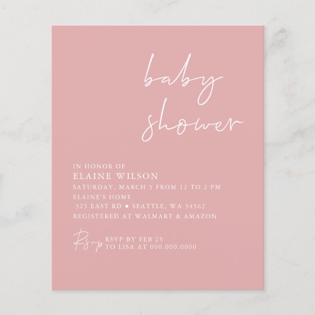 Budget Simple Pink Modern Baby Shower Invitation (Front)