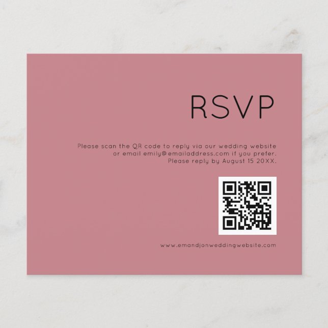 Budget Simple QR Code Dusty Rose Wedding RSVP (Front)
