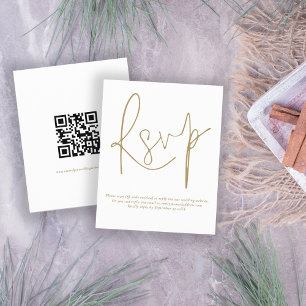 Budget Simple QR Code Gold Script Wedding RSVP