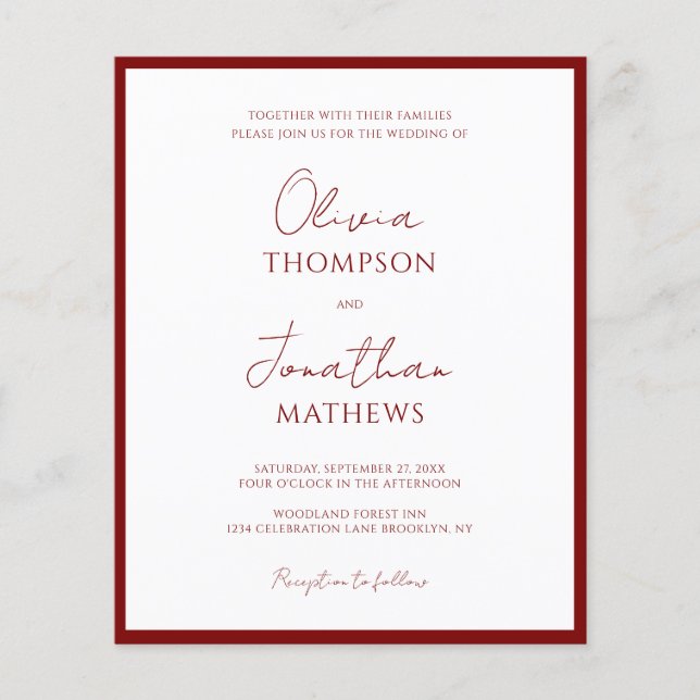 BUDGET Simple Red Border Script QR Code Wedding (Front)