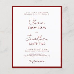 BUDGET Simple Red Border Script QR Code Wedding