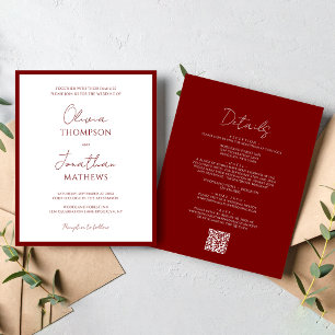 BUDGET Simple Red Border Script QR Code Wedding