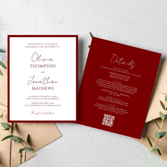 BUDGET Simple Red Border Script QR Code Wedding (Creator Uploaded)