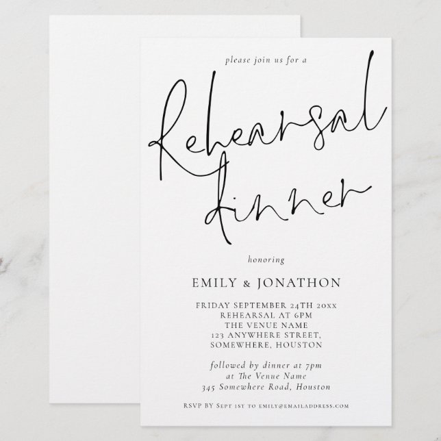 Budget Simple Rehearsal Dinner Larger Invite (Front/Back)