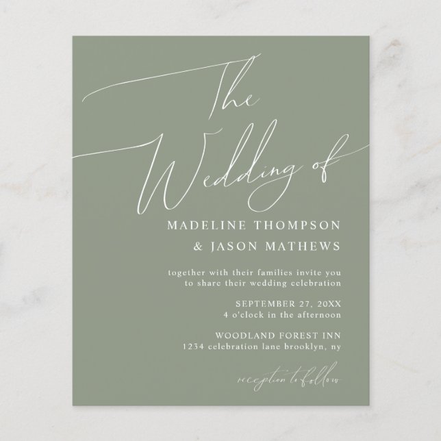BUDGET Simple Sage Green Script The Wedding (Front)