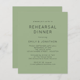 Budget Simple Sage Rehearsal Dinner Wedding Invite