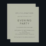 Budget Simple Sage Wedding Evening Party Invite<br><div class="desc">Simple Soft Sage Green Wedding Evening Party Invite. A budget price SMALLER 4.5” x 5.6” alternative. Available in a SEMI GLOSS 110 lb CARD STOCK which is the default option (recommended for invitations), OR a SATIN FINISH 80 lb THINNER PAPER STOCK (ideal for enclosures). Envelopes are an optional extra and...</div>
