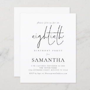 Budget Simple Script 80th Birthday Party Invite