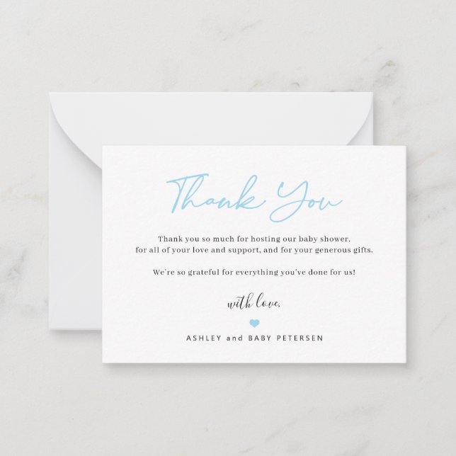 Budget simple script baby shower thank you card (Front)