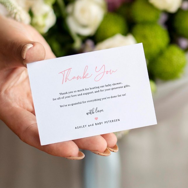 Budget simple script baby shower thank you card (Creator Uploaded)