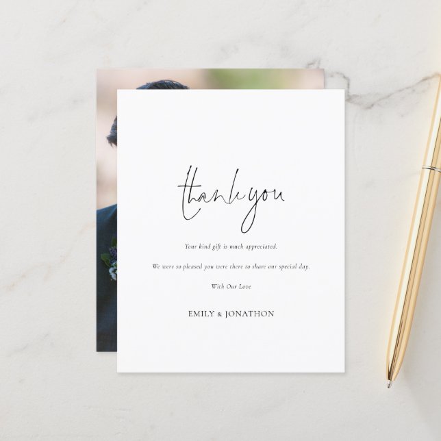 Budget Simple Script Photo Wedding Thank You (Front/Back In Situ)