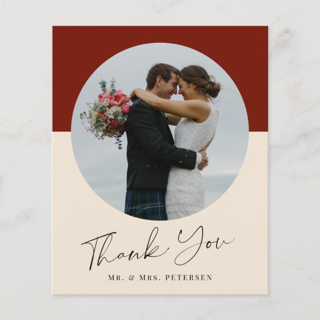 Budget simple script photo wedding thank you card (Front)