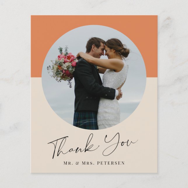 Budget simple script photo wedding thank you card (Front)