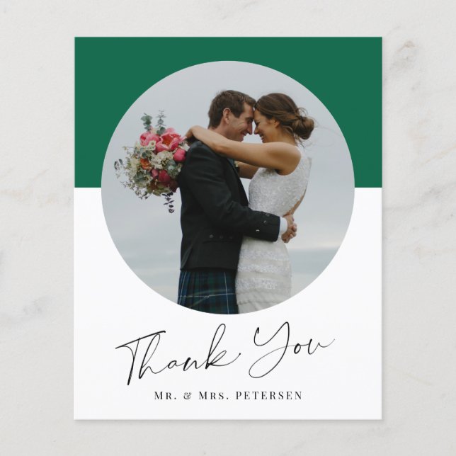 Budget simple script photo wedding thank you card (Front)