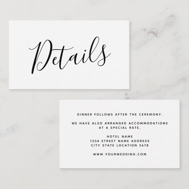 BUDGET Simple Script Wedding Details Card (Front/Back)