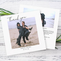 Budget Simple Script Wedding Photo Thank you Card