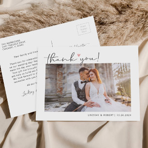 Budget Simple Script Wedding Photo Thank You Postcard