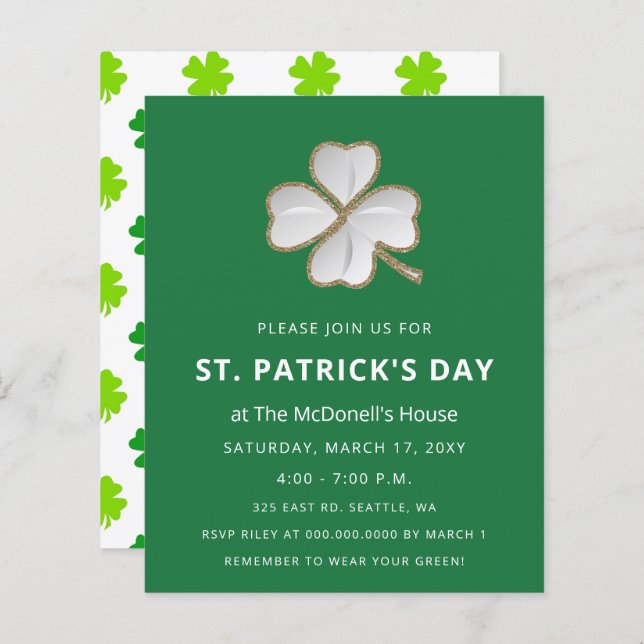 Budget Simple Shamrock St Patricks Day Invitation (Front/Back)