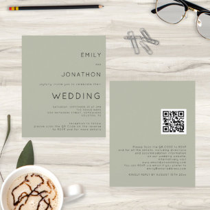 Budget Simple Soft Sage QR Code Wedding Invite