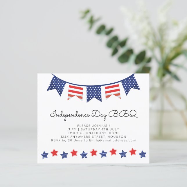 Budget Simple Stars Bunting 4th July BBQ Invite (Standing Front)