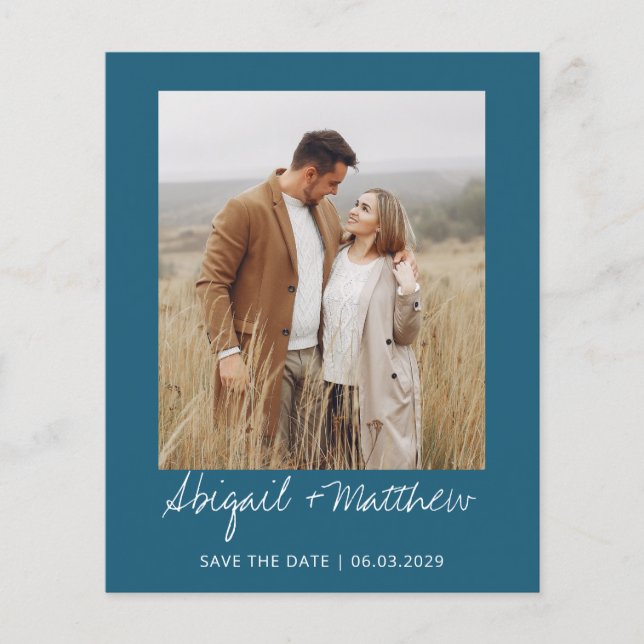 Budget Simple Teal Save The Date Invitation (Front)