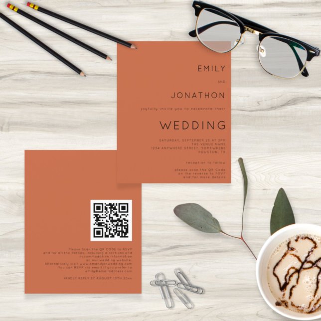 Budget Simple Terracotta QR Code Wedding Invite (Creator Uploaded)