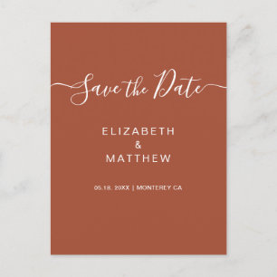 Budget Simple Terracotta Script Save The Date Announcement Postcard