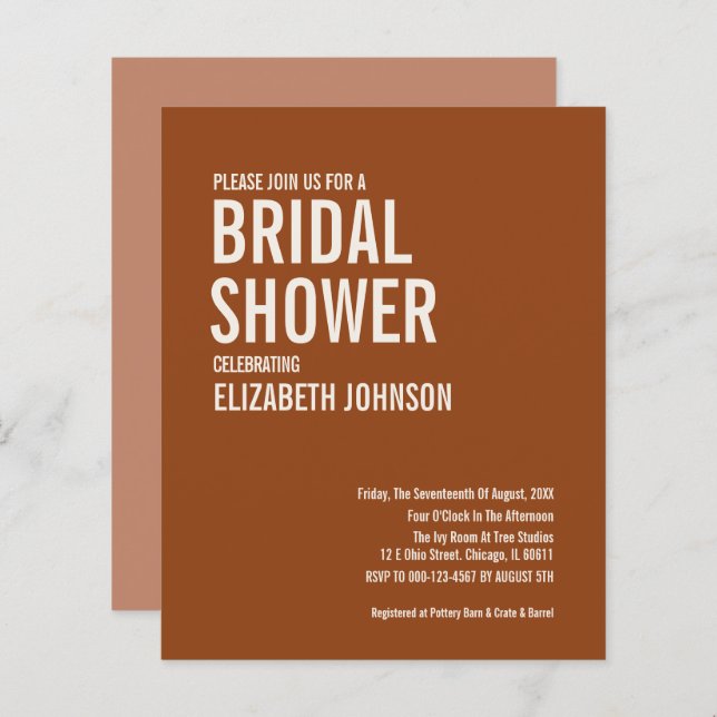 Budget Simple Terracotta Typography Bridal Shower (Front/Back)