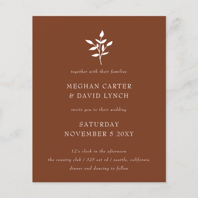 Budget Simple Terracotta Wedding Invitation (Front)