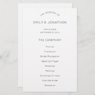 Budget Simple Text  Black White Wedding Program