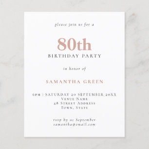 Budget Simple Text Blush 80th Birthday Invitation