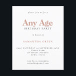 Budget Simple Text Blush Age Birthday Invitation<br><div class="desc">Budget Simple Text Blush Any Age Birthday Invitation. A value for money smaller 4.5 x 5.6 inch alternative defaulted to the semi gloss option which is recommended for invitations and is a similar thickness to a postcard. The satin option is much thinner paper better for enclosures.</div>