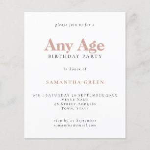 Budget Simple Text Blush Age Birthday Invitation