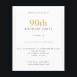Budget Simple Text Gold Black 90th Birthday Invite<br><div class="desc">Budget Simple Text Gold Black 90th Birthday Invitation. A value for money smaller 4.5 x 5.6 inch alternative defaulted to the semi gloss option which is recommended for invitations and is a similar thickness to a postcard. The satin option is much thinner paper better for enclosures.</div>