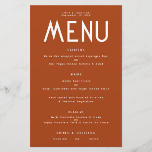 Budget Simple Text Terracotta Wedding Menu