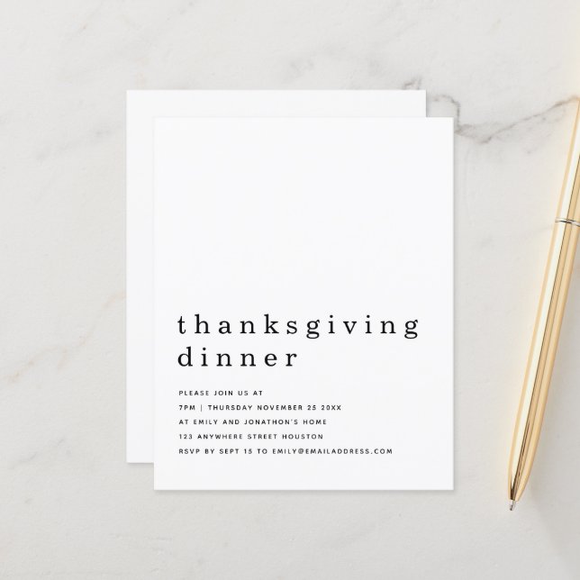 Budget Simple Text Thanksgiving Dinner Invitation (Front/Back In Situ)