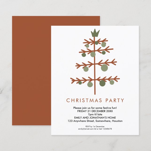 Budget Simple Tree Christmas Party Invite (Front/Back)