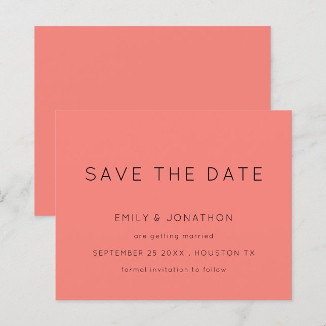 Budget Simple Typography Coral Rose Save The Date (Front/Back)