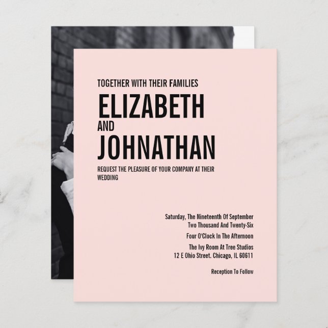 Budget Simple Typography Photo Wedding Invitation (Front/Back)