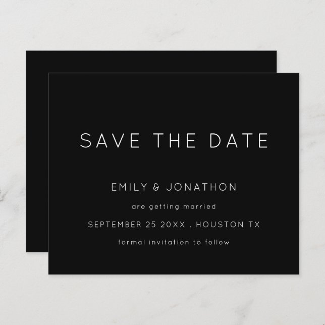 Budget Simple Typography White Black Save The Date (Front/Back)
