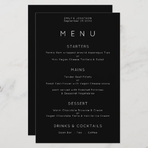 Budget Simple Typography White Black Wedding Menu