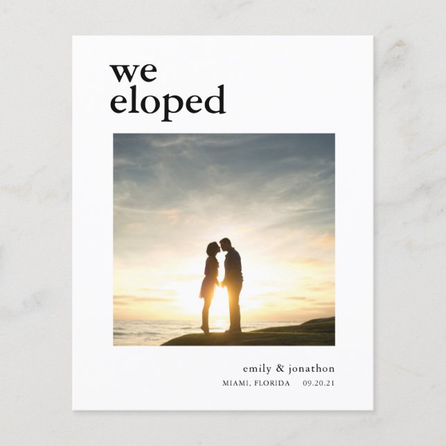 Budget Simple We Eloped Announcement Photo (Front)