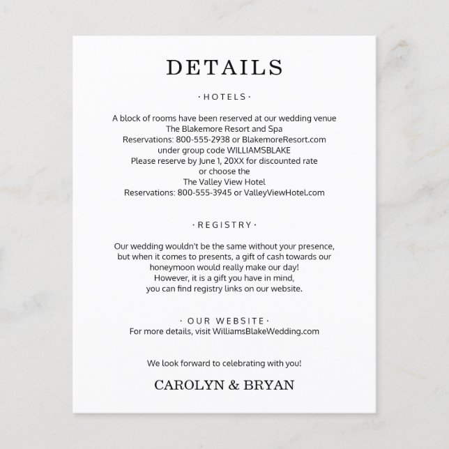 Budget Simple Wedding Details Enclosure Flyer (Front)